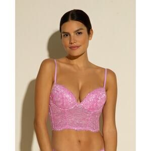 Cosabella Pret A Porter Padded Floral Lace Pushup Bustier Top Pink Size 36E NWT